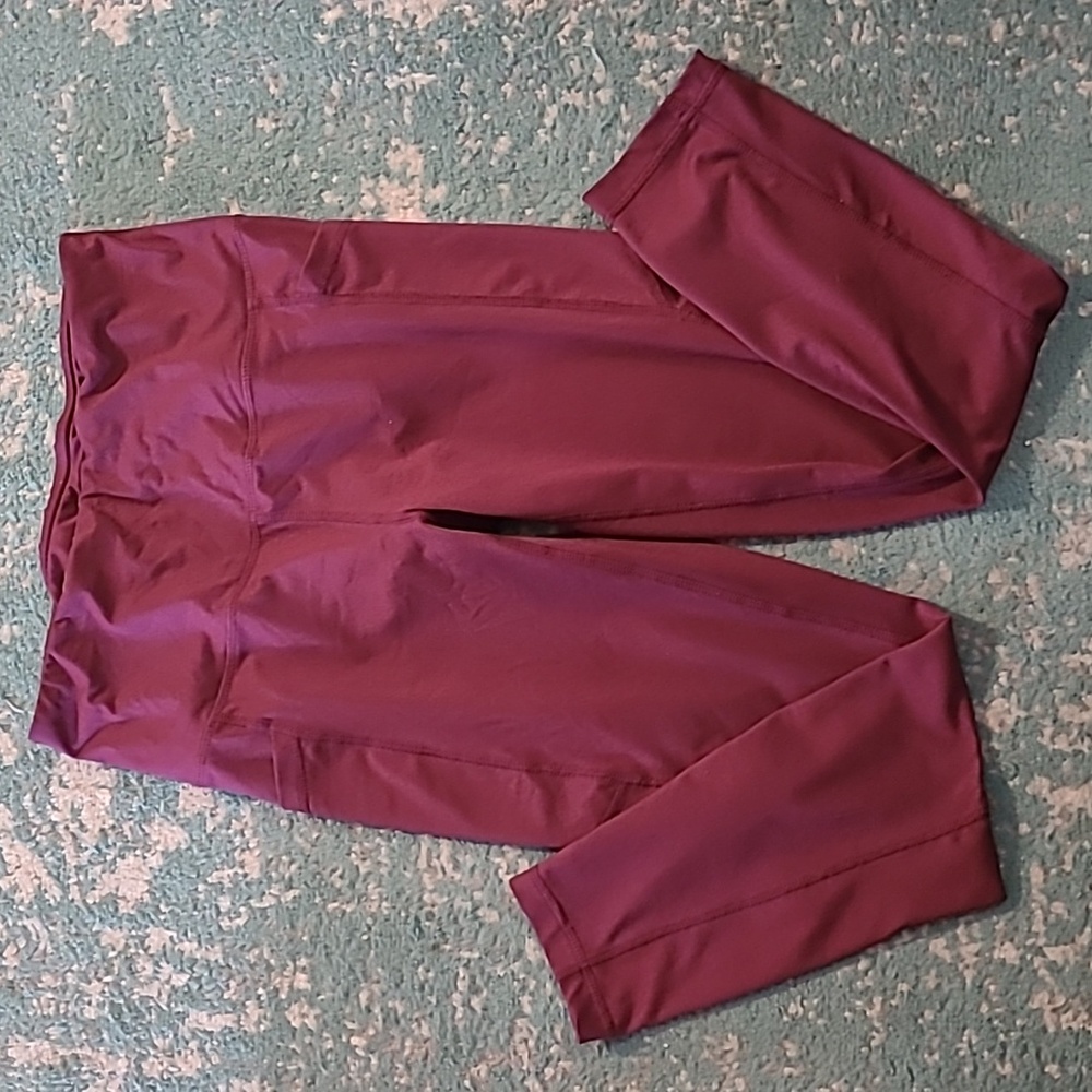 Velocity Womens activewear leggings ankle polyester spandex red wine lightweight